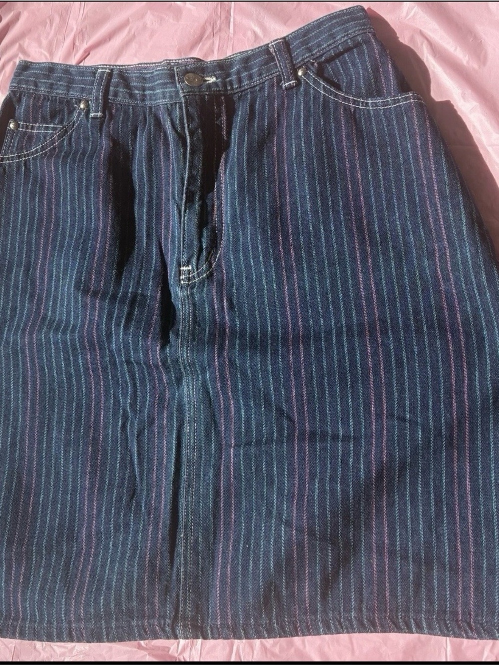 Hunters Glen Vintage Women’s Navy Pinstripe Midi Skirt Denim Pinup Sz 13/ M
